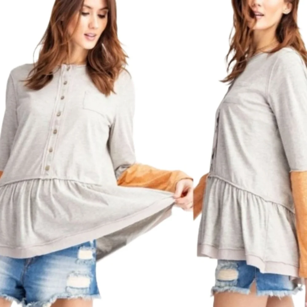 NWT   Easel   Women's S   Henley Tunic   Top   Gray & Orange - Picture 5 of 14